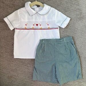 Anavini Boys Smocked Ducks Short Set sz 4t